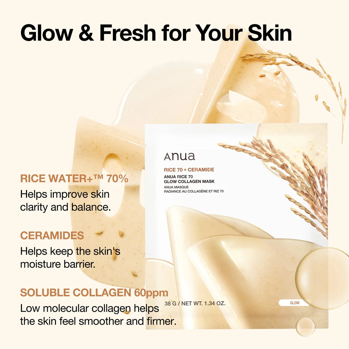 Anua-Rice 70 Glow Collagen Mask